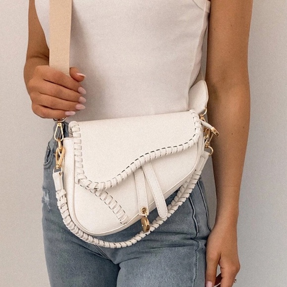 White Crossbody Saddle Bag - Picture 2 of 4